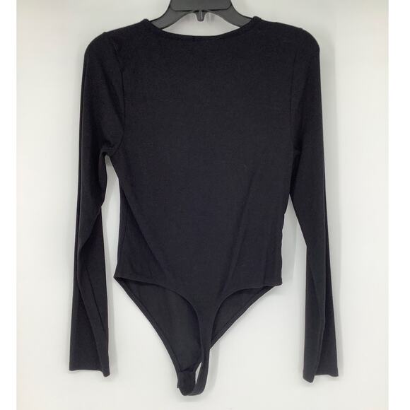 Skin Women's 3 Black Nan Asymmetrical Henley Thong Bodysuit Long Sleeve A12-4 - Picture 4 of 8